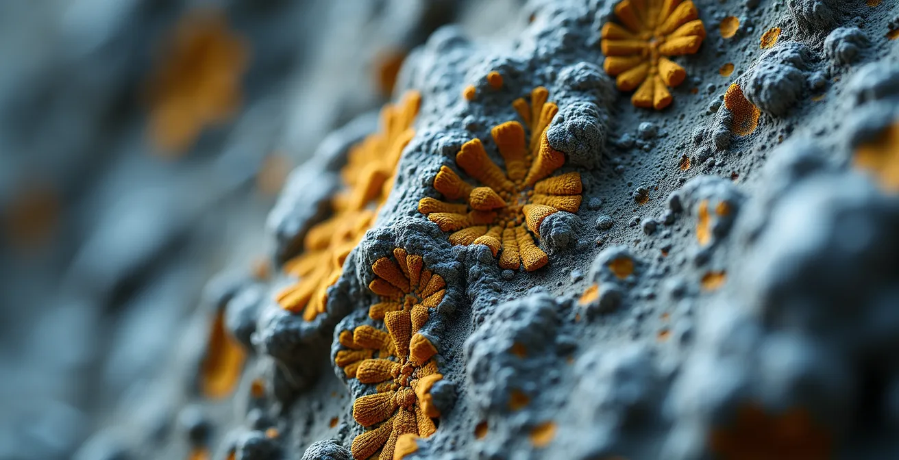 Gros plan macro sur texture de rocher avec variations de prises et reliefs