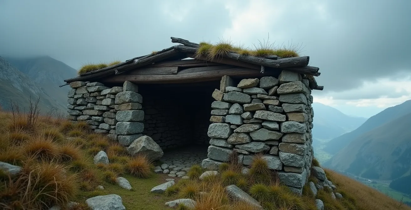Ancien refuge de montagne abandonné évoquant les tragédies passées et l'histoire oubliée