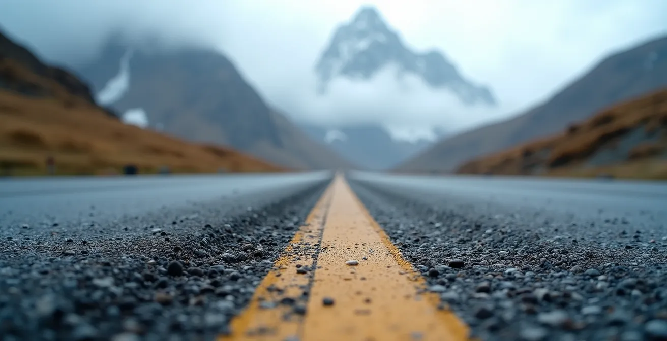 Route en lacets traversant un col alpin avec vue vertigineuse sur la vallée
